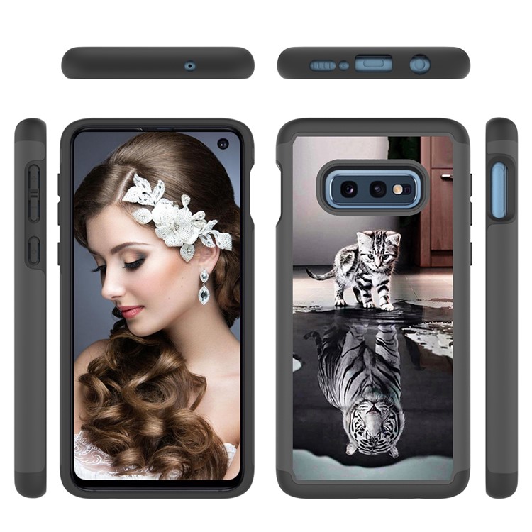 Pattern Printing TPU + PC Detachable 2-in-1 Hybrid Case for Samsung Galaxy S10e - Cat and Tiger Reflection-2