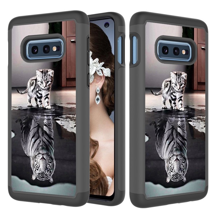 Pattern Printing TPU + PC Detachable 2-in-1 Hybrid Case for Samsung Galaxy S10e - Cat and Tiger Reflection-8