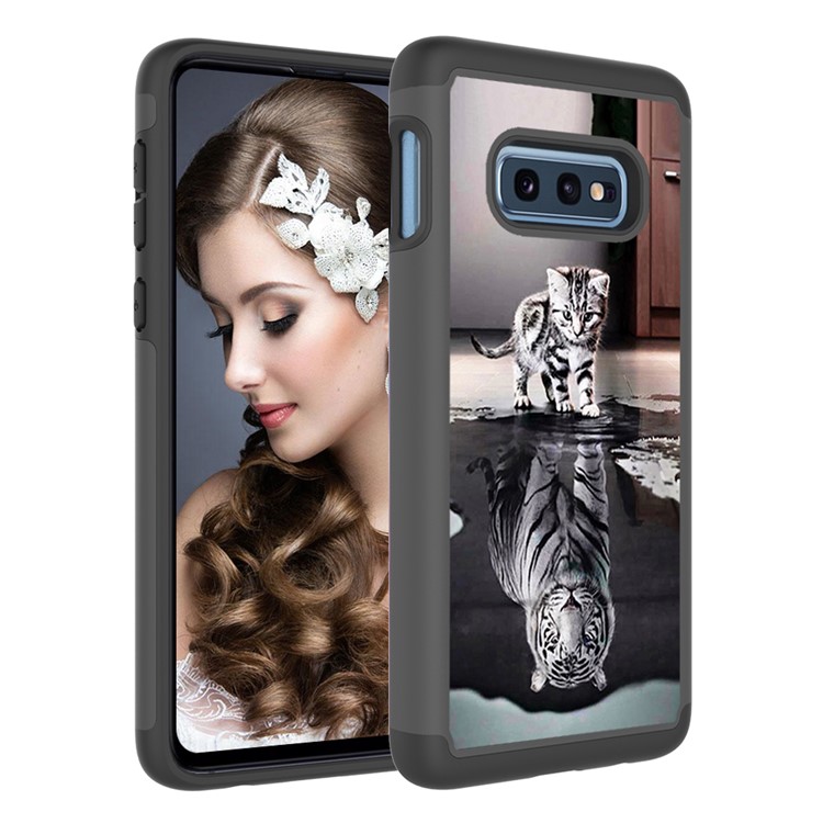 Pattern Printing TPU + PC Detachable 2-in-1 Hybrid Case for Samsung Galaxy S10e - Cat and Tiger Reflection-9