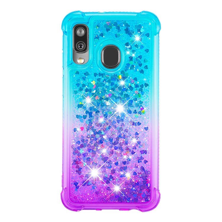 Anti-fall Gradient Glitter Powder Quicksand TPU Case for Samsung Galaxy A40 - Cyan / Purple-3