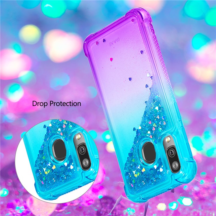 Anti-fall Gradient Glitter Powder Quicksand TPU Case for Samsung Galaxy A40 - Cyan / Purple-6