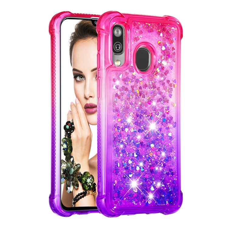 Anti-fall Gradient Glitter Powder Quicksand TPU Case for Samsung Galaxy A40 - Rose / Purple-2