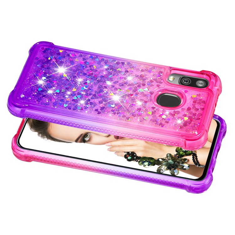 Anti-fall Gradient Glitter Powder Quicksand TPU Case for Samsung Galaxy A40 - Rose / Purple-4