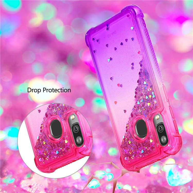 Anti-fall Gradient Glitter Powder Quicksand TPU Case for Samsung Galaxy A40 - Rose / Purple-6