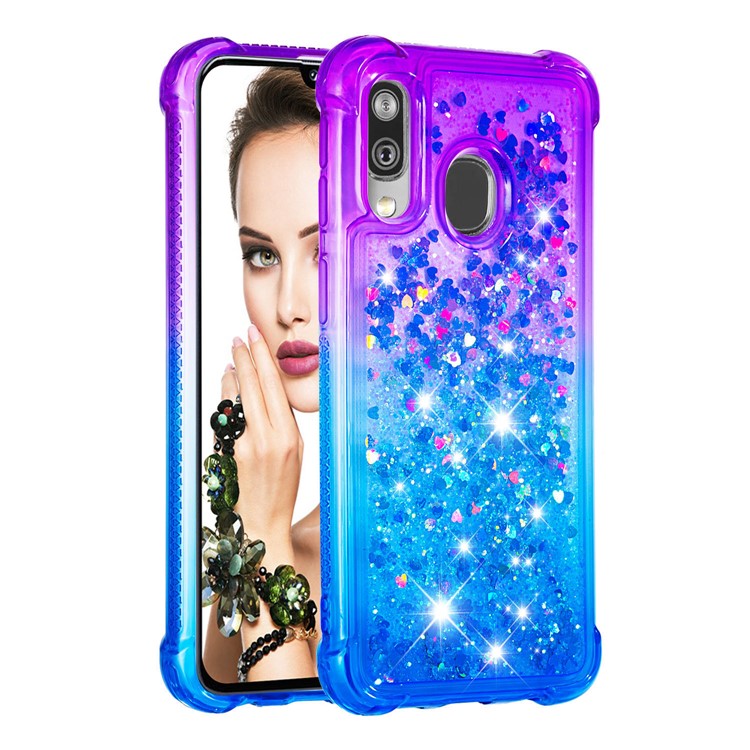 Anti-fall Gradient Glitter Powder Quicksand TPU Case for Samsung Galaxy A40 - Purple / Blue-2