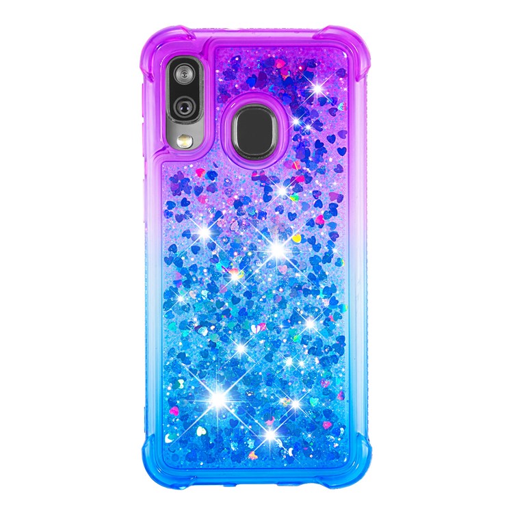 Anti-fall Gradient Glitter Powder Quicksand TPU Case for Samsung Galaxy A40 - Purple / Blue-3
