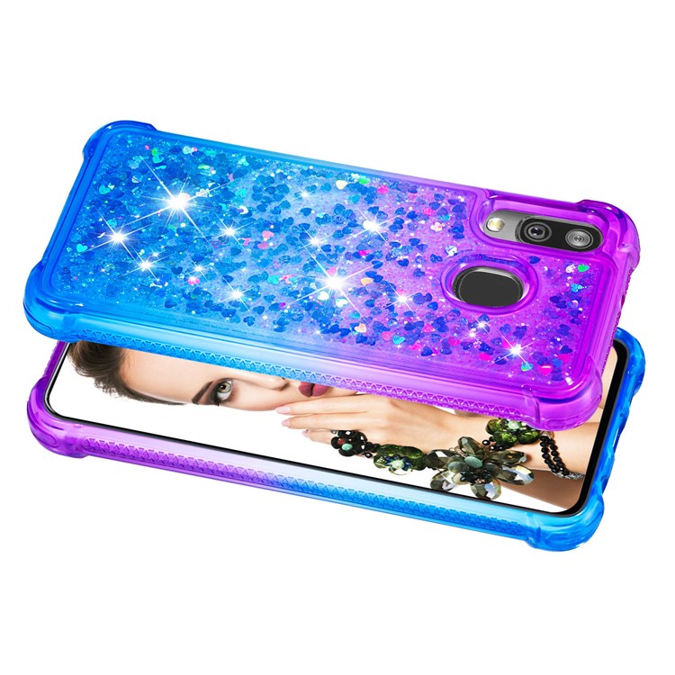Anti-fall Gradient Glitter Powder Quicksand TPU Case for Samsung Galaxy A40 - Purple / Blue-4