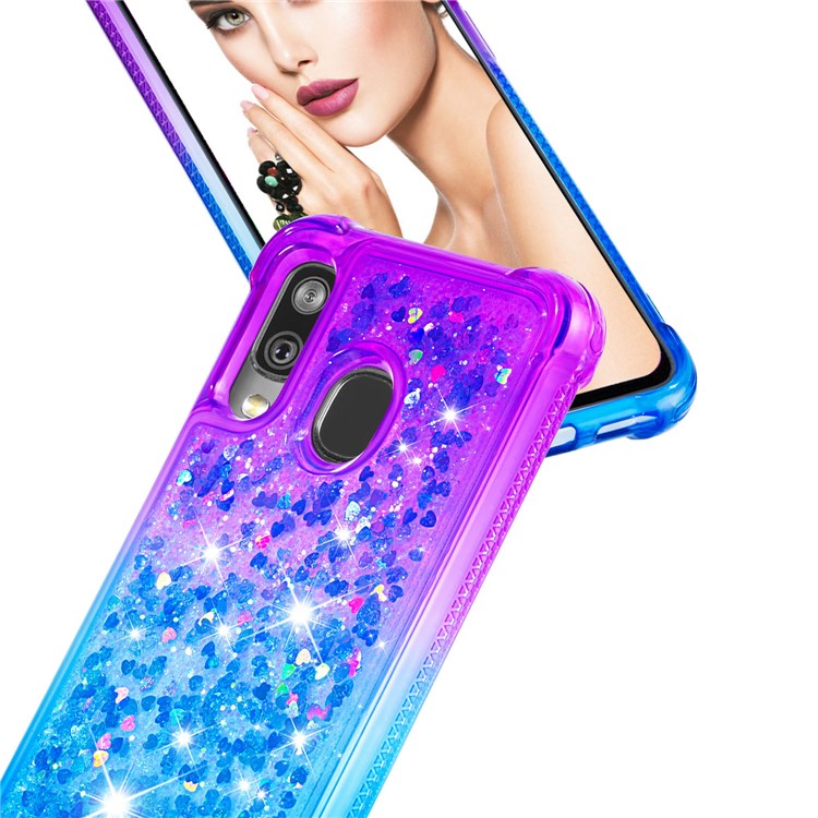 Anti-fall Gradient Glitter Powder Quicksand TPU Case for Samsung Galaxy A40 - Purple / Blue-5