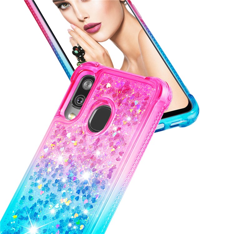 Anti-fall Gradient Glitter Powder Quicksand TPU Case for Samsung Galaxy A40 - Rose / Cyan-5