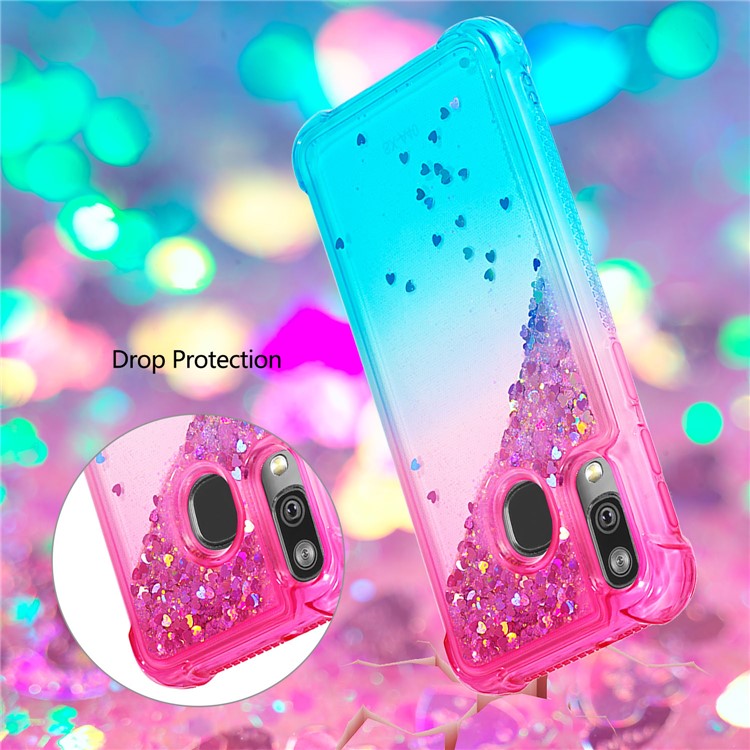 Anti-fall Gradient Glitter Powder Quicksand TPU Case for Samsung Galaxy A40 - Rose / Cyan-6