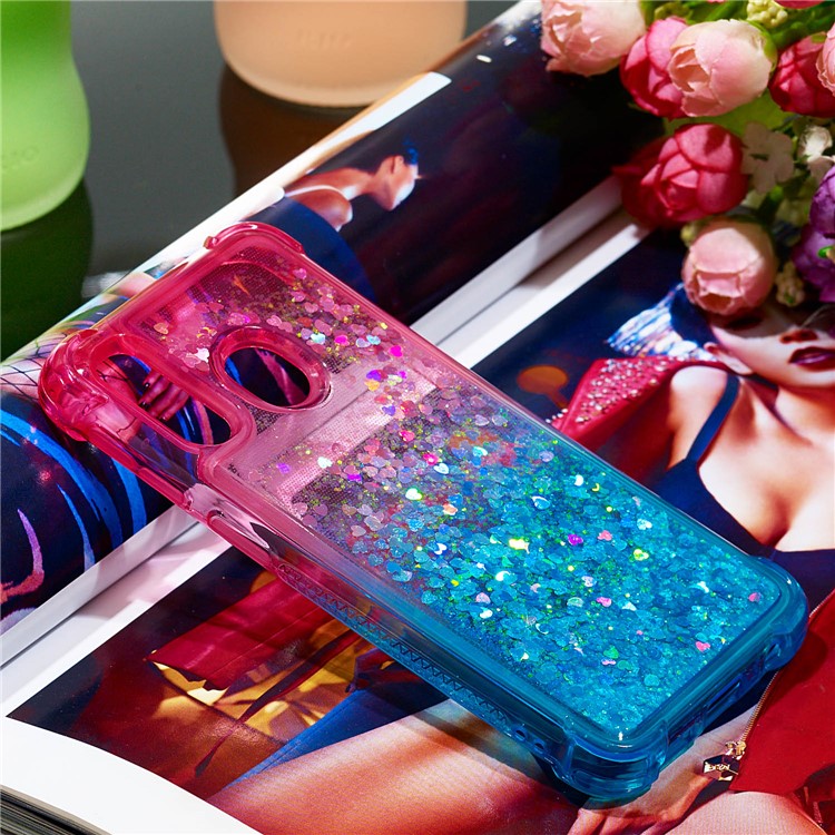Anti-fall Gradient Glitter Powder Quicksand TPU Case for Samsung Galaxy A40 - Rose / Cyan-7