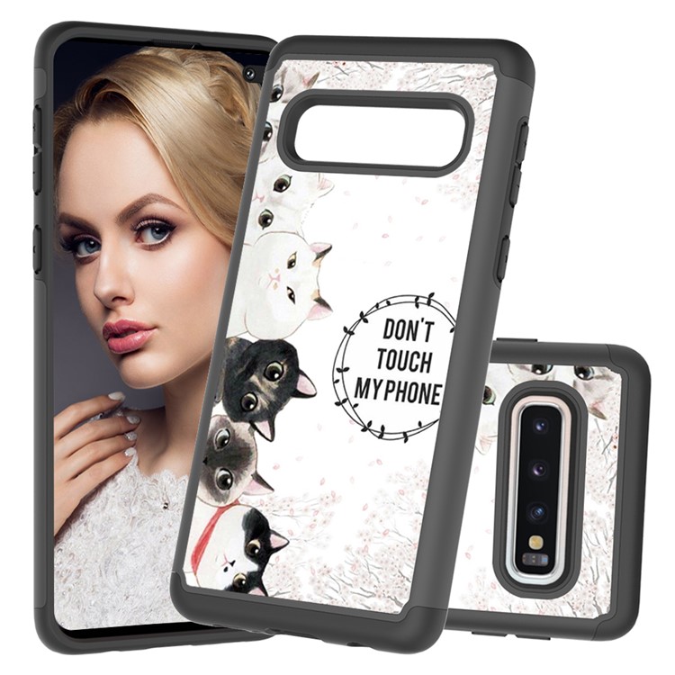 Shock-proof Pattern Printing TPU + PC Detachable 2-in-1 Hybrid Case for Samsung Galaxy Plus - Don't Touch My Phone-1