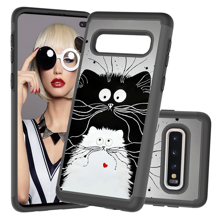 

Shock-proof Pattern Printing TPU + PC Detachable 2-in-1 Hybrid Case for Samsung Galaxy Plus - Couple Cats, Galaxy S10 Plus