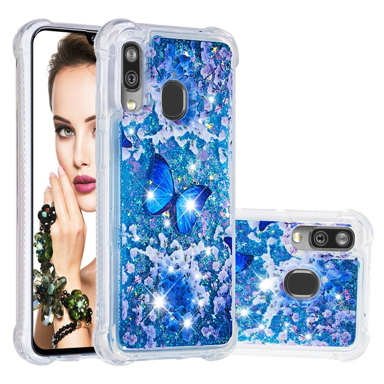 Pattern Printing Glitter Powder Quicksand TPU Shell for Samsung Galaxy A40 - Butterfly-1