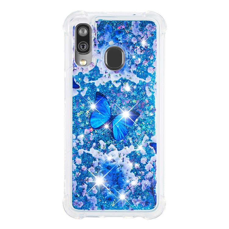 Pattern Printing Glitter Powder Quicksand TPU Shell for Samsung Galaxy A40 - Butterfly-2