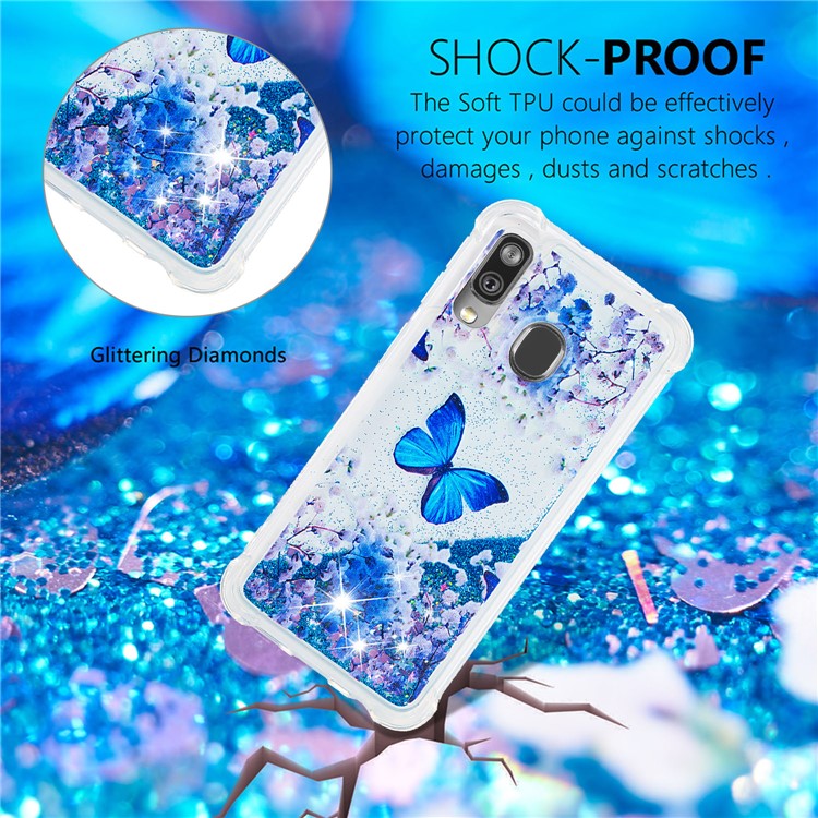 Pattern Printing Glitter Powder Quicksand TPU Shell for Samsung Galaxy A40 - Butterfly-4