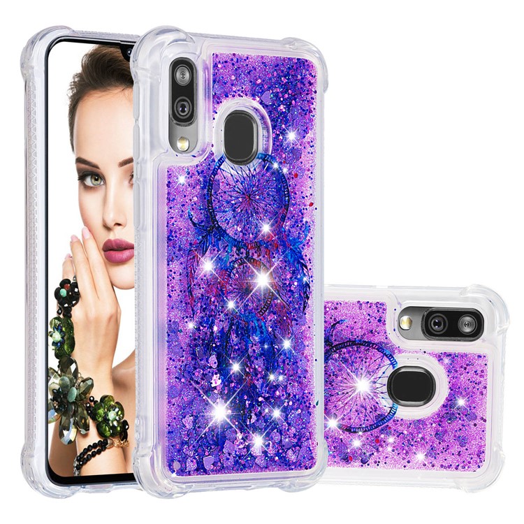 Pattern Printing Glitter Powder Quicksand TPU Shell for Samsung Galaxy A40 - Purple Wind Chimes-1