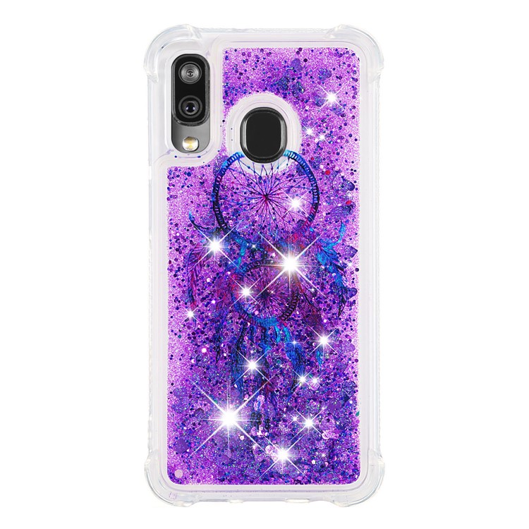 Pattern Printing Glitter Powder Quicksand TPU Shell for Samsung Galaxy A40 - Purple Wind Chimes-2