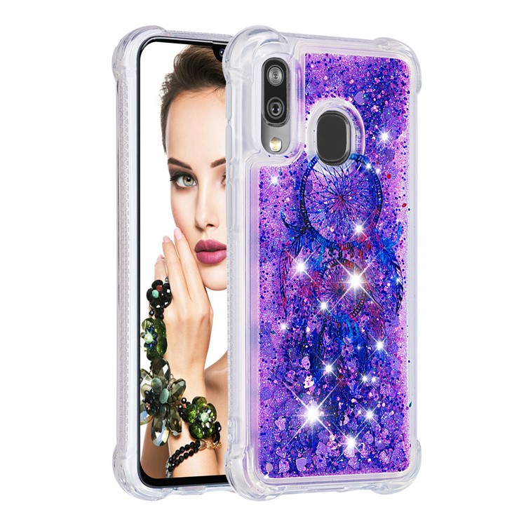 Pattern Printing Glitter Powder Quicksand TPU Shell for Samsung Galaxy A40 - Purple Wind Chimes-3