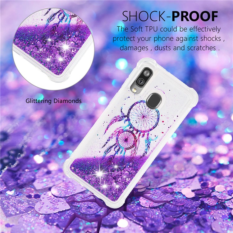 Pattern Printing Glitter Powder Quicksand TPU Shell for Samsung Galaxy A40 - Purple Wind Chimes-4