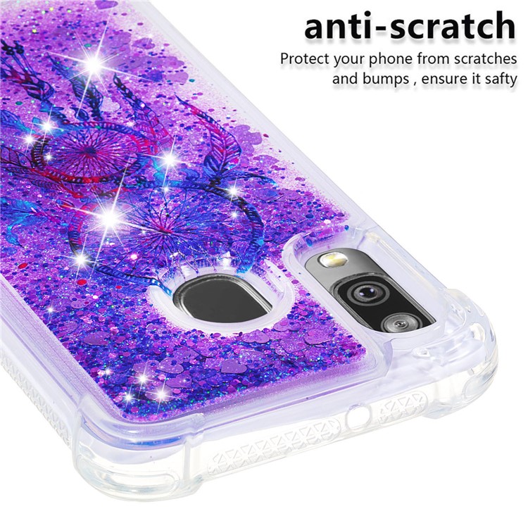 Pattern Printing Glitter Powder Quicksand TPU Shell for Samsung Galaxy A40 - Purple Wind Chimes-5