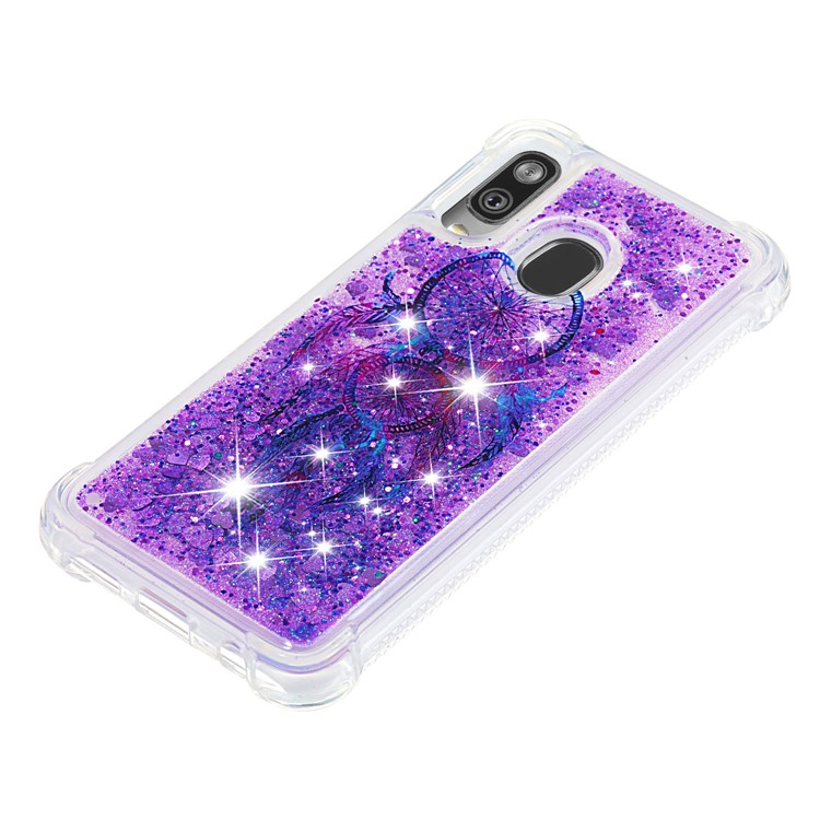 Pattern Printing Glitter Powder Quicksand TPU Shell for Samsung Galaxy A40 - Purple Wind Chimes-6