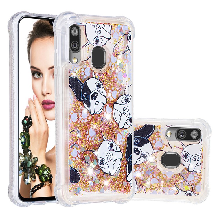 Pattern Printing Glitter Powder Quicksand TPU Shell for Samsung Galaxy A40 - Dog-1