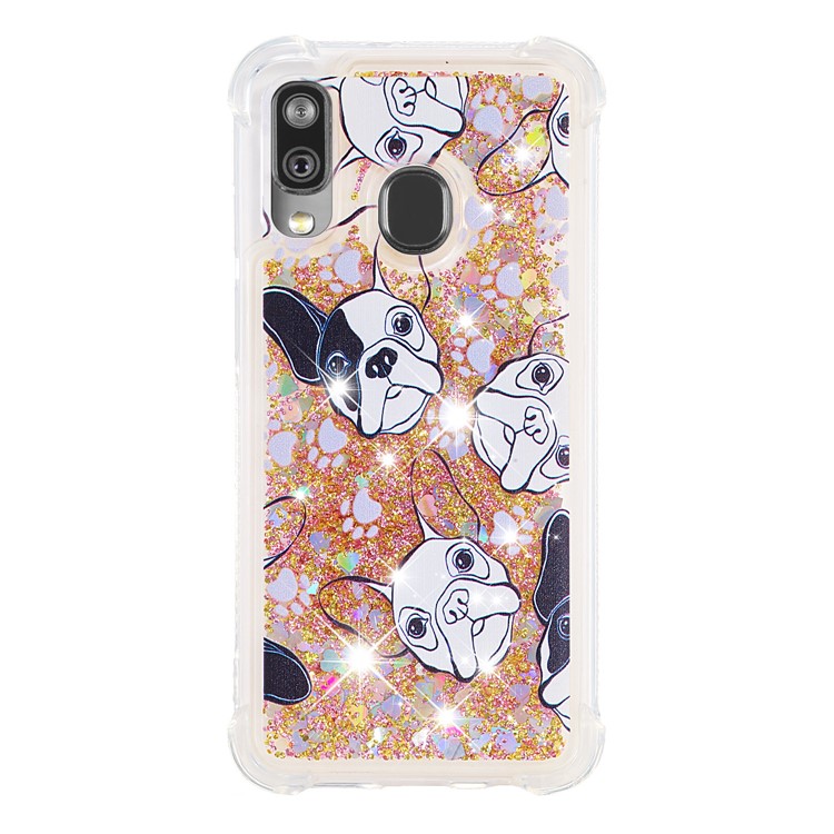 Pattern Printing Glitter Powder Quicksand TPU Shell for Samsung Galaxy A40 - Dog-2