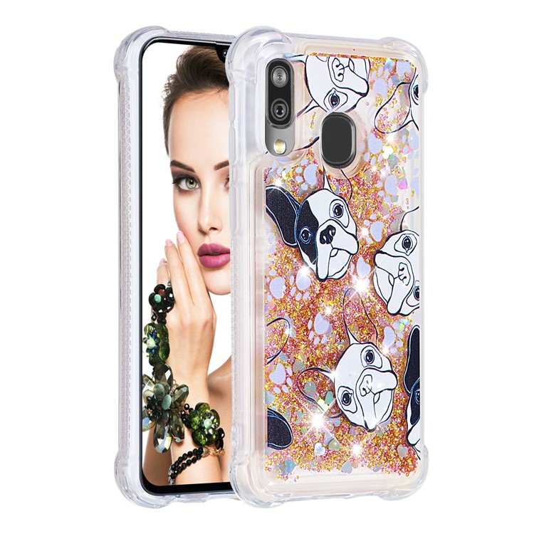 Pattern Printing Glitter Powder Quicksand TPU Shell for Samsung Galaxy A40 - Dog-3
