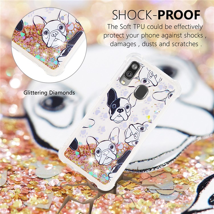 Pattern Printing Glitter Powder Quicksand TPU Shell for Samsung Galaxy A40 - Dog-4