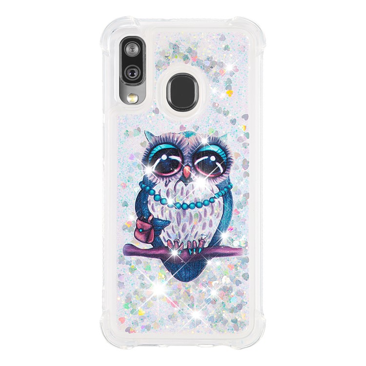 Pattern Printing Glitter Powder Quicksand TPU Shell for Samsung Galaxy A40 - Owl-2