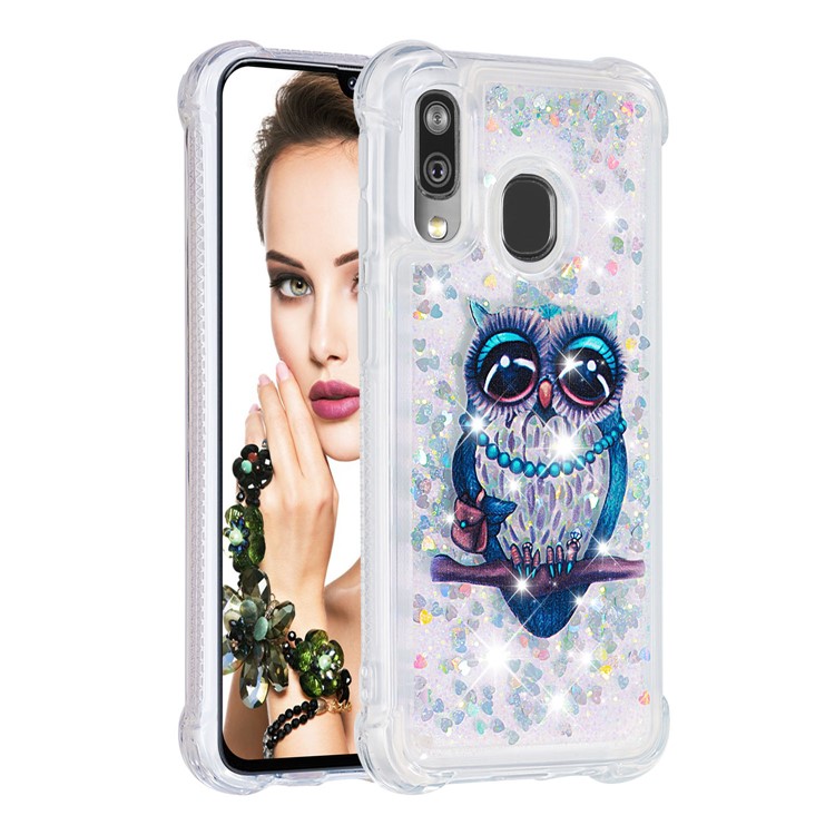 Pattern Printing Glitter Powder Quicksand TPU Shell for Samsung Galaxy A40 - Owl-3