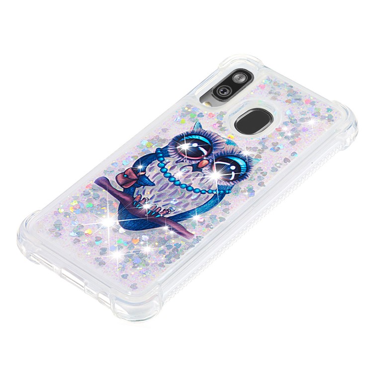 Pattern Printing Glitter Powder Quicksand TPU Shell for Samsung Galaxy A40 - Owl-6