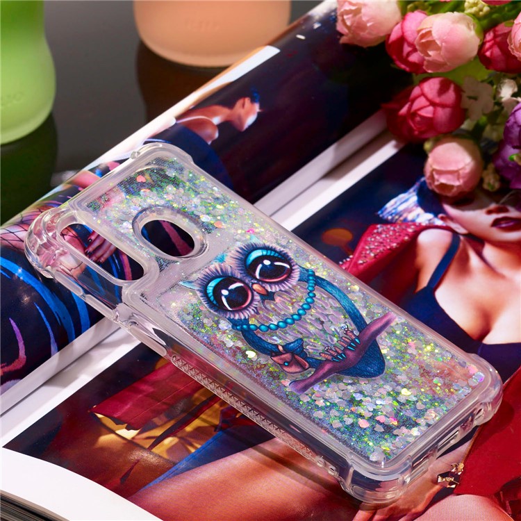 Pattern Printing Glitter Powder Quicksand TPU Shell for Samsung Galaxy A40 - Owl-7