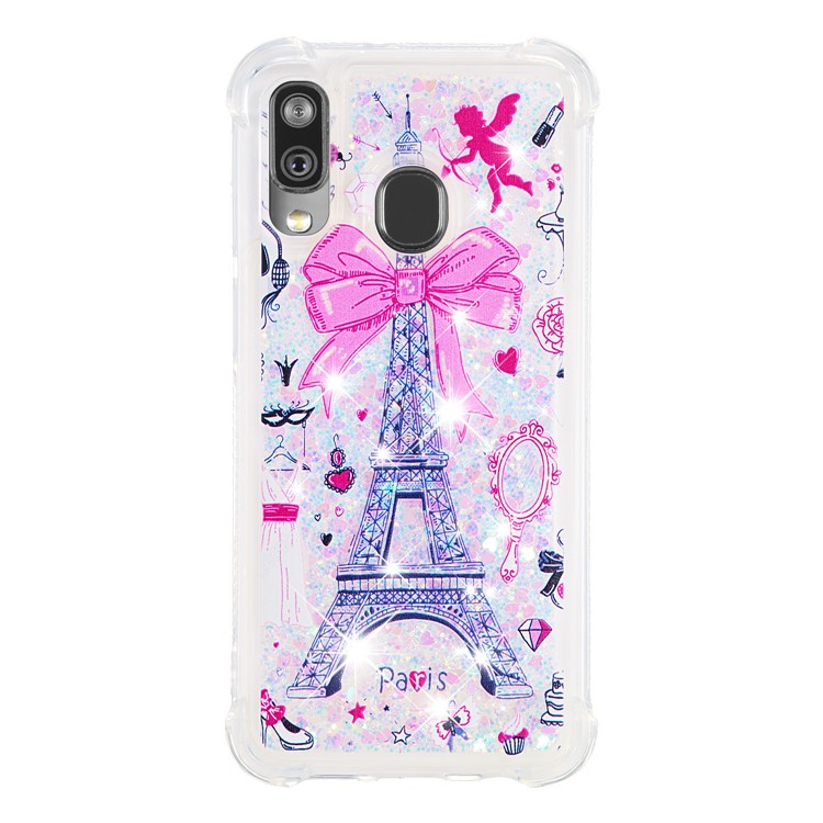 Pattern Printing Glitter Powder Quicksand TPU Shell for Samsung Galaxy A40 - Eiffel Tower-2