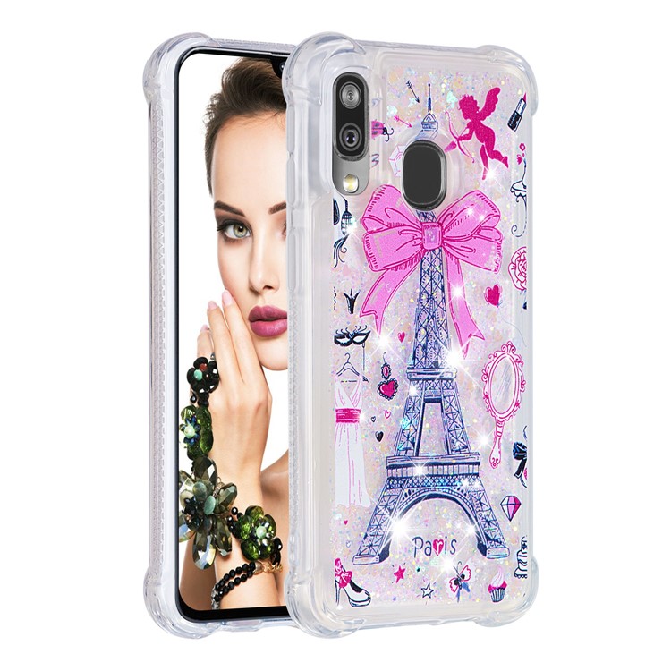 Pattern Printing Glitter Powder Quicksand TPU Shell for Samsung Galaxy A40 - Eiffel Tower-3