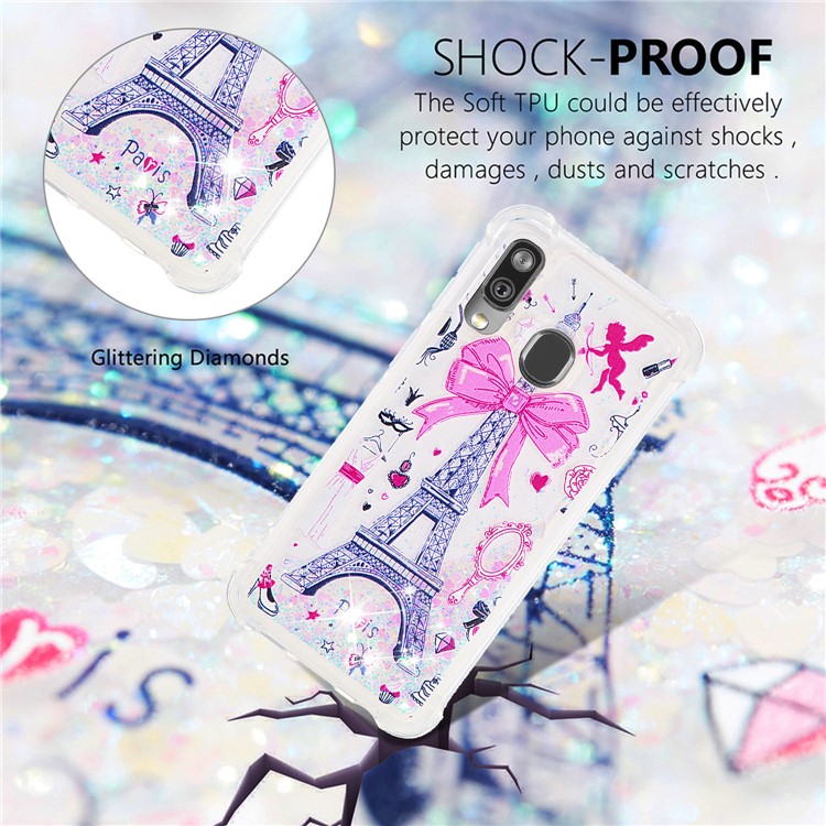 Pattern Printing Glitter Powder Quicksand TPU Shell for Samsung Galaxy A40 - Eiffel Tower-4