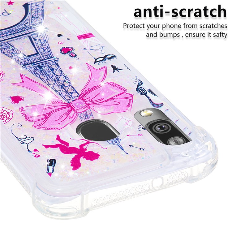 Pattern Printing Glitter Powder Quicksand TPU Shell for Samsung Galaxy A40 - Eiffel Tower-5