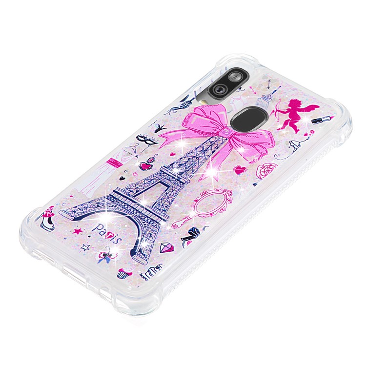 Pattern Printing Glitter Powder Quicksand TPU Shell for Samsung Galaxy A40 - Eiffel Tower-6