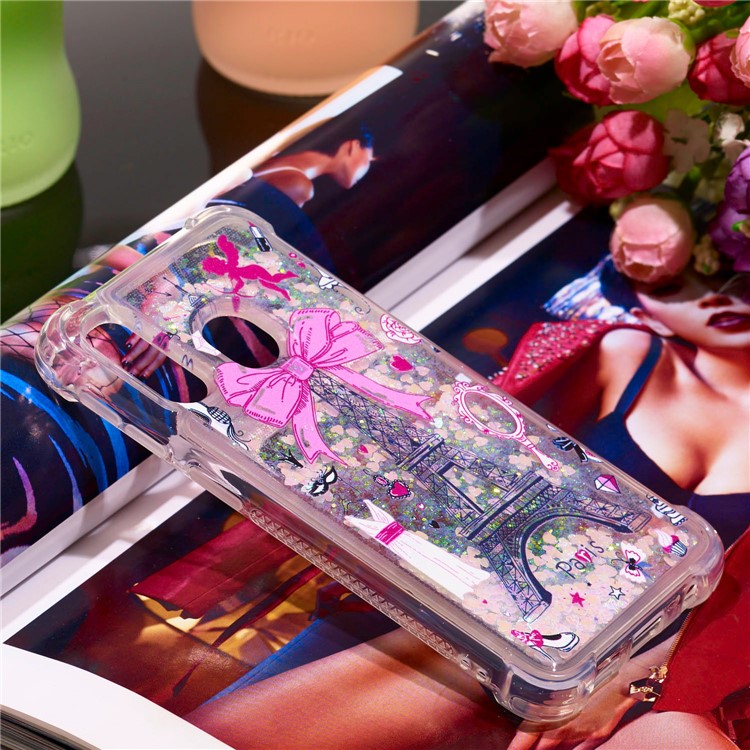 Pattern Printing Glitter Powder Quicksand TPU Shell for Samsung Galaxy A40 - Eiffel Tower-7