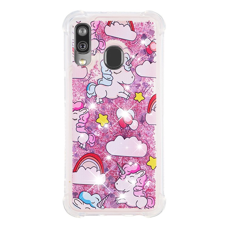 Pattern Printing Glitter Powder Quicksand TPU Shell for Samsung Galaxy A40 - Unicorns and Cloud-2