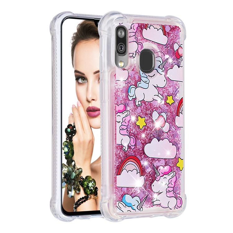 Pattern Printing Glitter Powder Quicksand TPU Shell for Samsung Galaxy A40 - Unicorns and Cloud-3