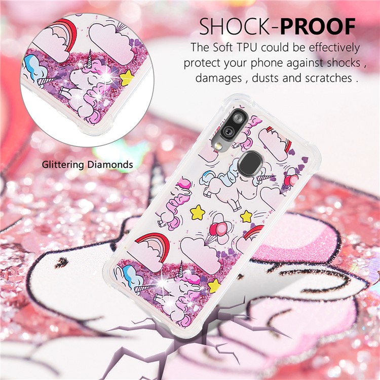 Pattern Printing Glitter Powder Quicksand TPU Shell for Samsung Galaxy A40 - Unicorns and Cloud-4