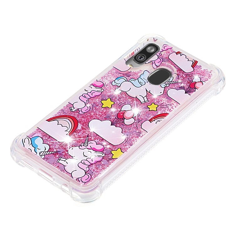 Pattern Printing Glitter Powder Quicksand TPU Shell for Samsung Galaxy A40 - Unicorns and Cloud-6