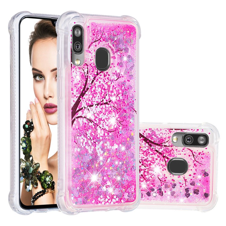 Coquille En TPU Pour Combinaison De Poudre De Paillettes Pour Samsung Galaxy A40 - Cerisier-1