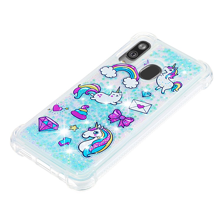 Pattern Printing Glitter Powder Quicksand TPU Shell for Samsung Galaxy A40 - Unicorns and Diamond-6
