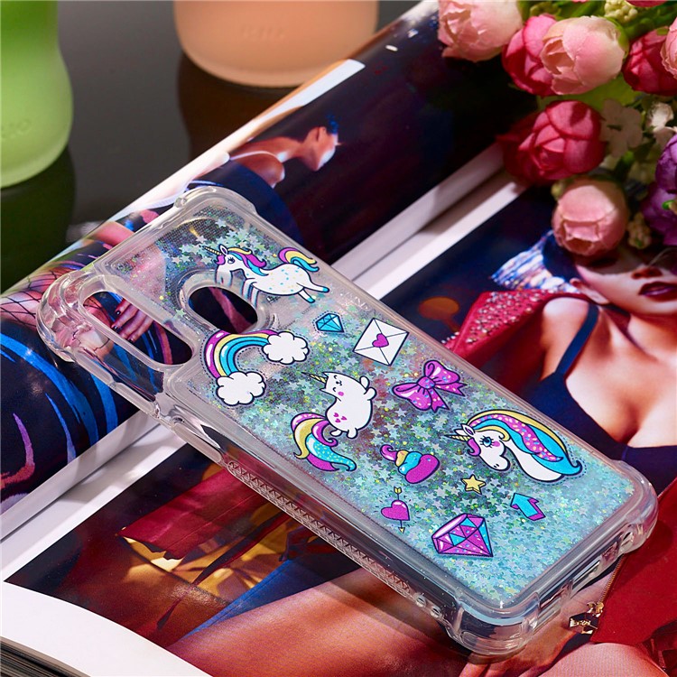 Pattern Printing Glitter Powder Quicksand TPU Shell for Samsung Galaxy A40 - Unicorns and Diamond-7