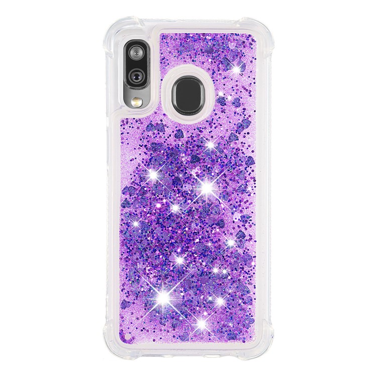 Liquid Glitter Quicksand Shockproof TPU Shell for Samsung Galaxy A40 - Dark Purple Love Hearts-2