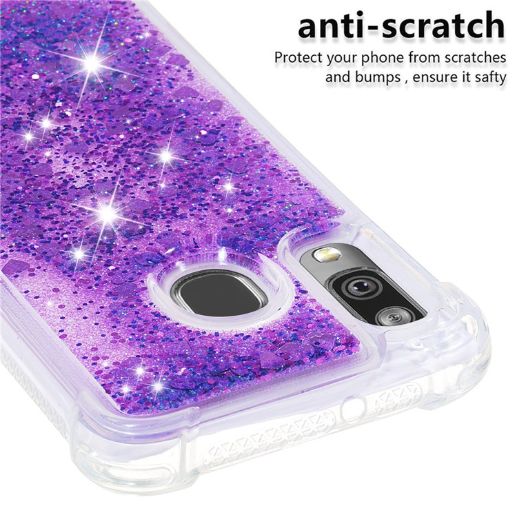 Liquid Glitter Quicksand Shockproof TPU Shell for Samsung Galaxy A40 - Dark Purple Love Hearts-5