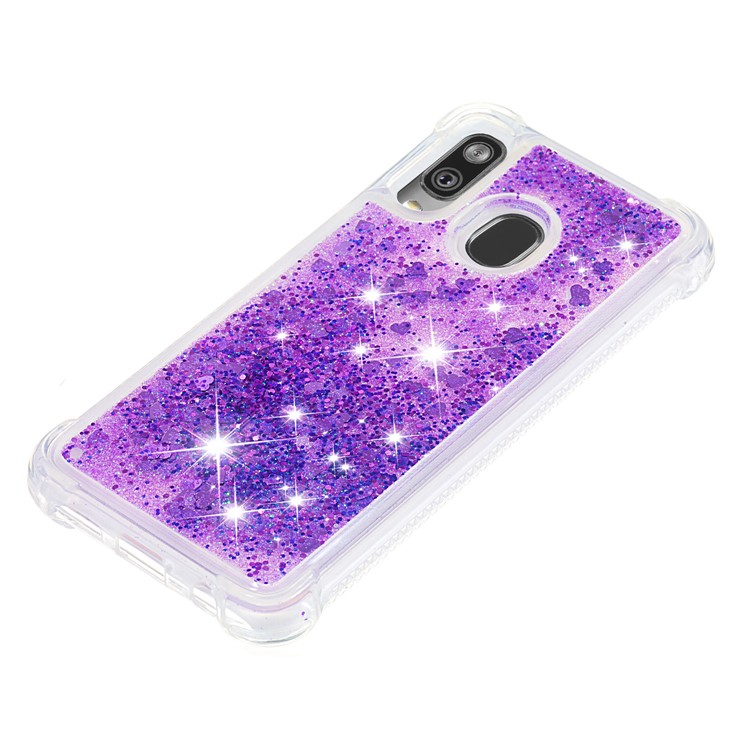 Liquid Glitter Quicksand Shockproof TPU Shell for Samsung Galaxy A40 - Dark Purple Love Hearts-6